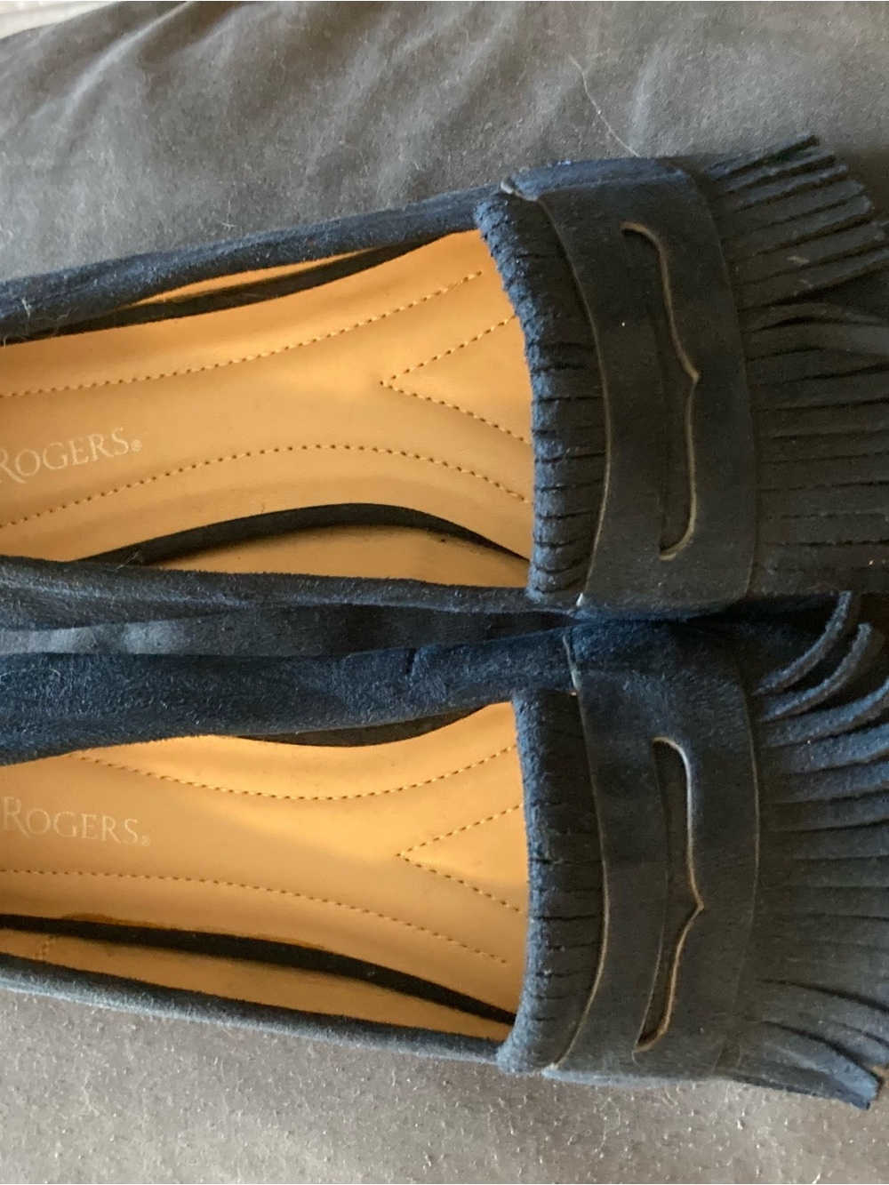 Kim Rogers Navy Suede Fringe Loafers
